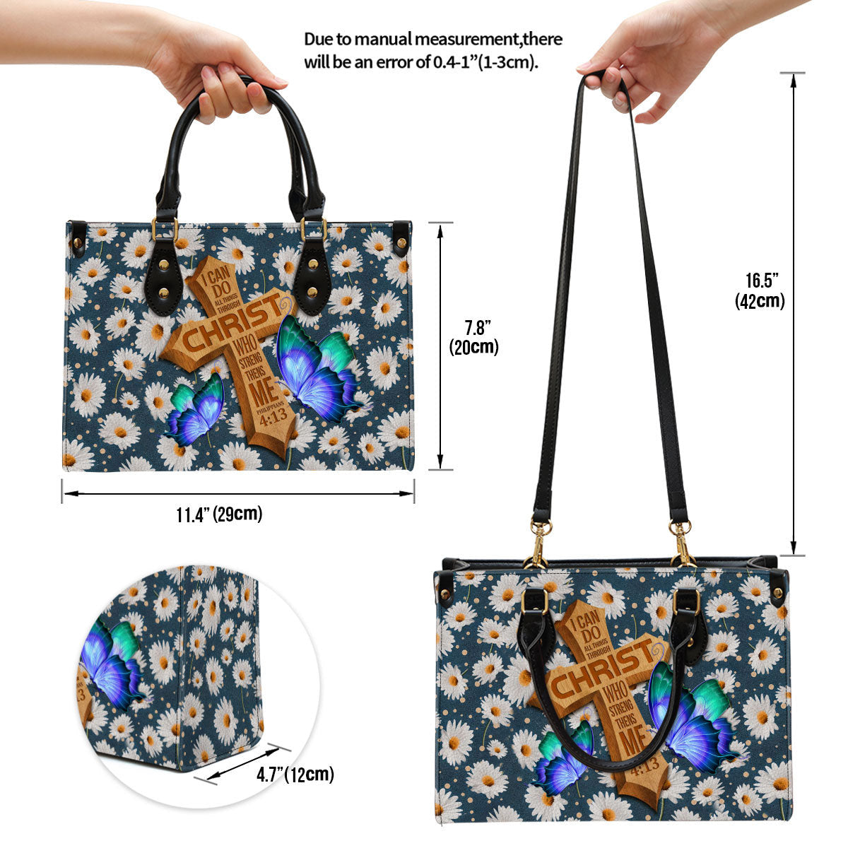 I Can Do All Things Through Christ Philippians 413 Zippered Leather Handbag With Handle Christ Gifts For Women Of God, Women Pu Leather Bag