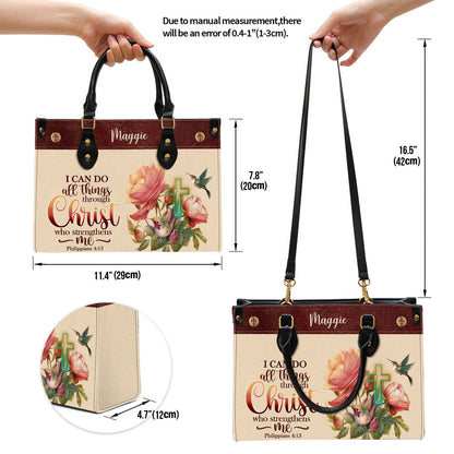 I Can Do All Things Through Christ Philippians 41 3 Humming Bird And Cross Leather Bag, Personalized Leather Bible Bag, Christian Gifts For Women