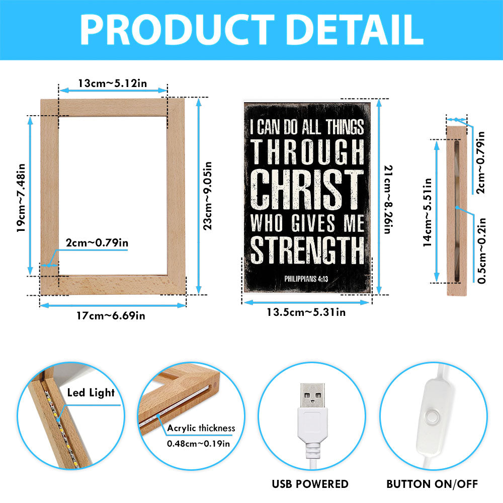 I Can Do All Things Through Christ Philippians 4 13 Frame Lamp Decor - Christian Night Light Decor