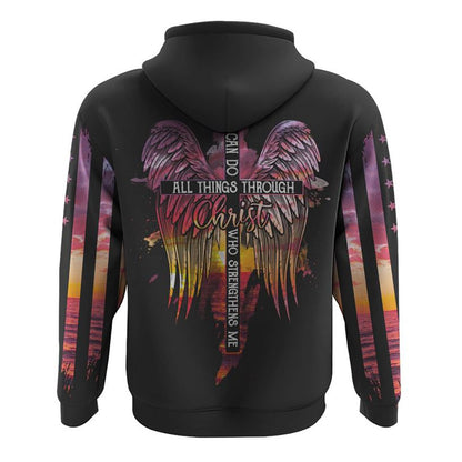 I Can Do All Things Through Christ Sunset Beach All Over Print 3D Hoodie, Christian Hoodie, Christian Sweatshirt, Bible Verse Shirt