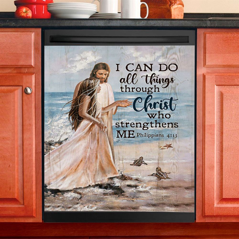I Can Do All Things Through Christ Who Strengthens Me Cross Orange Butterfly Dishwasher Cover, Bible Verse Dishwasher Stickers
