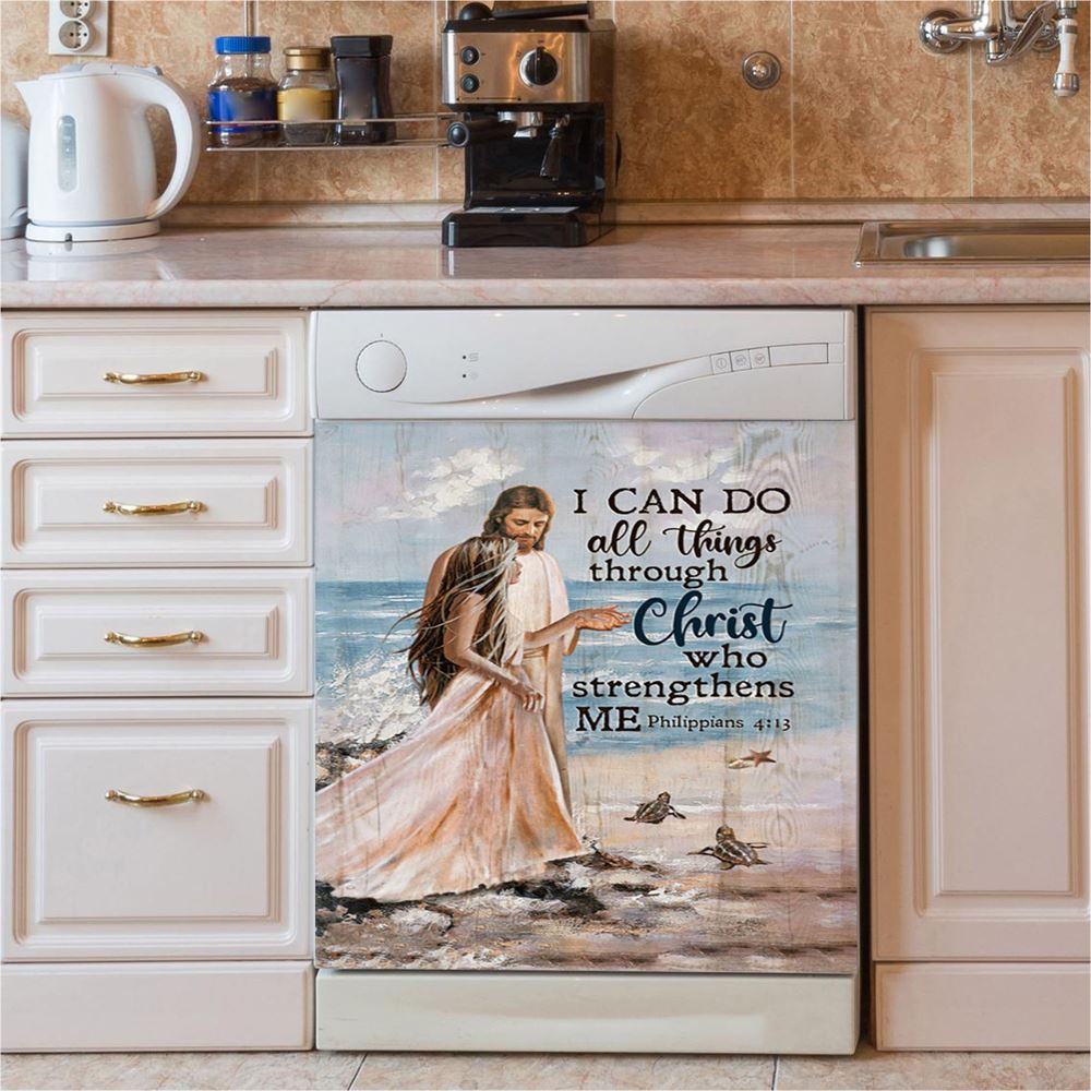 I Can Do All Things Through Christ Who Strengthens Me Cross Orange Butterfly Dishwasher Cover, Bible Verse Dishwasher Stickers