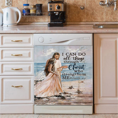 I Can Do All Things Through Christ Who Strengthens Me Cross Orange Butterfly Dishwasher Cover, Bible Verse Dishwasher Stickers