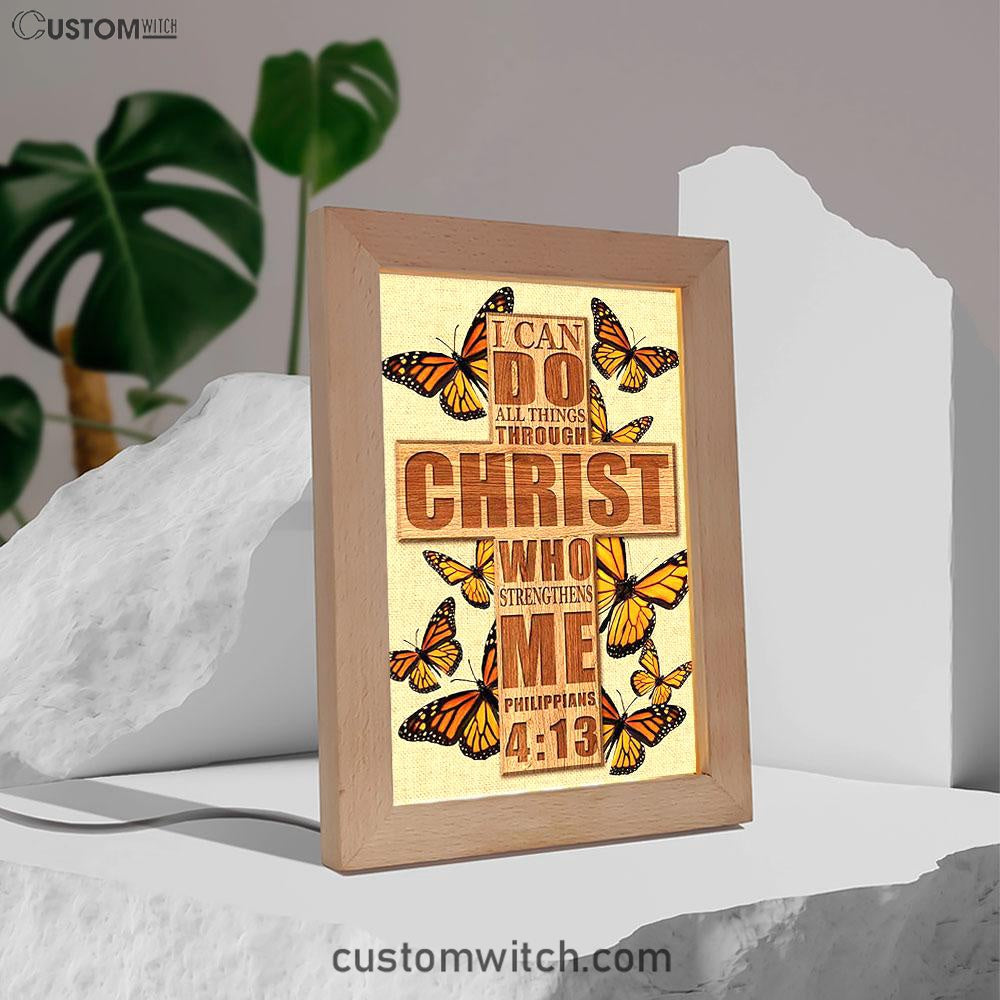 I Can Do All Things Through Christ Who Strengthens Me Cross Orange Butterfly Frame Lamp Art - Bible Verse Wooden Lamp