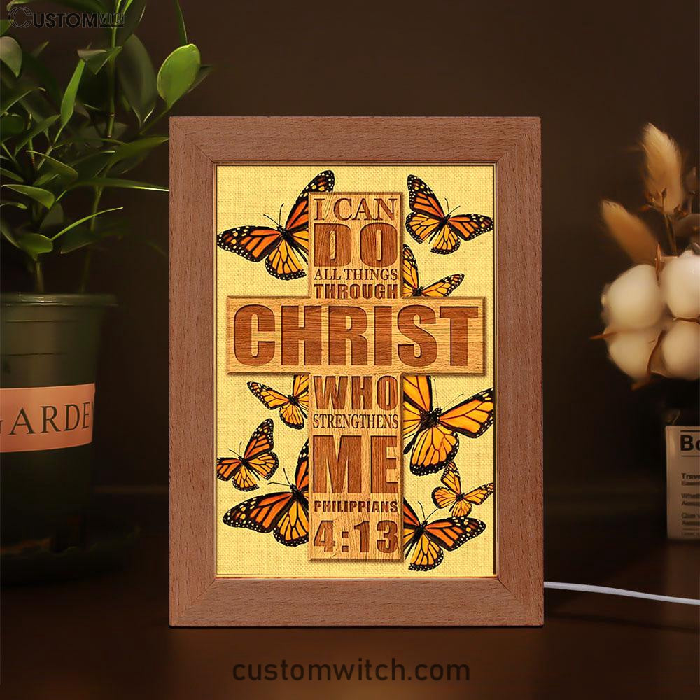 I Can Do All Things Through Christ Who Strengthens Me Cross Orange Butterfly Frame Lamp Art - Bible Verse Wooden Lamp