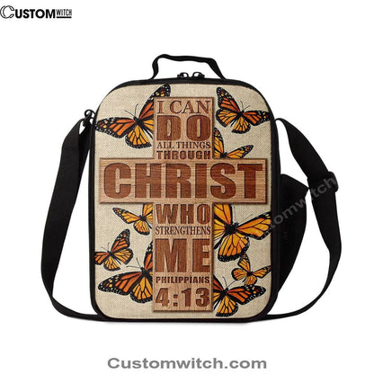 I Can Do All Things Through Christ Who Strengthens Me Cross Orange Butterfly Lunch Bag, Christian Lunch Bag, Religious Lunch Box For School, Picnic