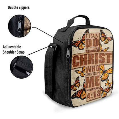 I Can Do All Things Through Christ Who Strengthens Me Cross Orange Butterfly Lunch Bag, Christian Lunch Bag, Religious Lunch Box For School, Picnic