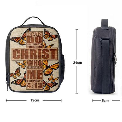 I Can Do All Things Through Christ Who Strengthens Me Cross Orange Butterfly Lunch Bag, Christian Lunch Bag, Religious Lunch Box For School, Picnic