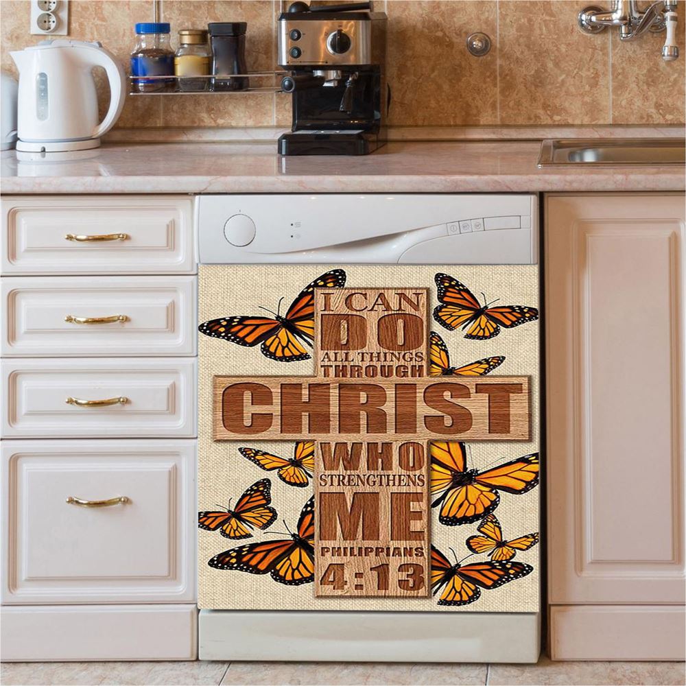 I Can Do All Things Through Christ Who Strengthens Me Dishwasher Cover, Jesus And Girl On The Beach Dishwasher Stickers, Christian Kitchen Decor