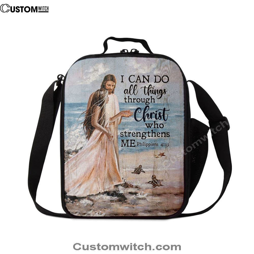 I Can Do All Things Through Christ Who Strengthens Me Lunch Bag, Jesus And Girl On The Beach Lunch Bag, Religious Lunch Box For School, Picnic