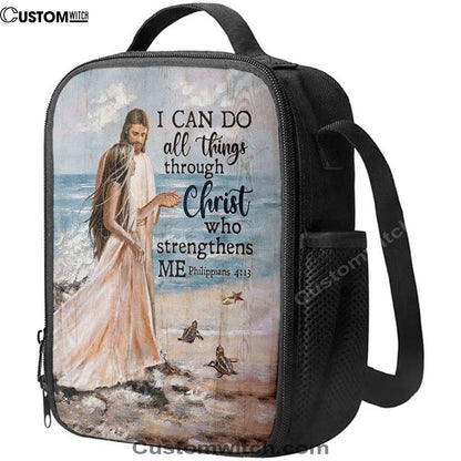 I Can Do All Things Through Christ Who Strengthens Me Lunch Bag, Jesus And Girl On The Beach Lunch Bag, Religious Lunch Box For School, Picnic