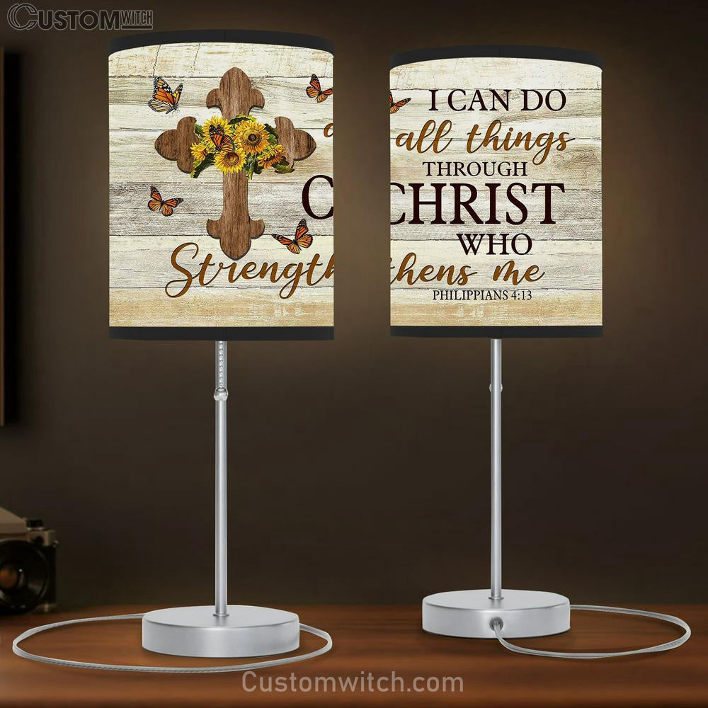I Can Do All Things Through Christ Who Strengthens Me Sunflower Wooden Cross Table Lamb Prints - Religious Table Lamb Art