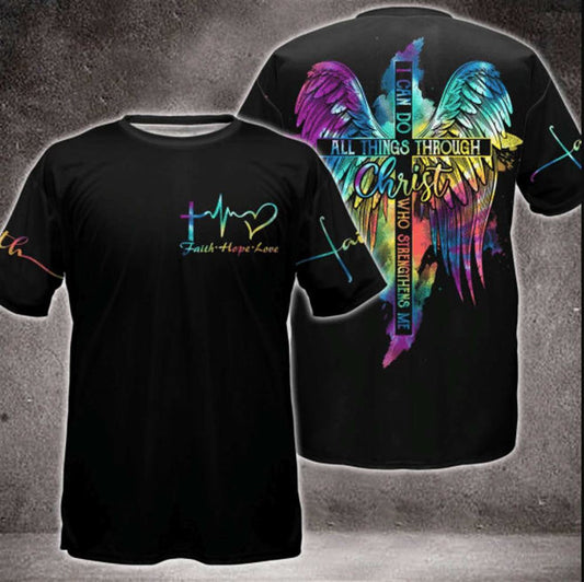 I Can Do All Things Wings Colorfull Jesus All Over Print 3D T-Shirt, Gift For Christian, Jesus Shirt