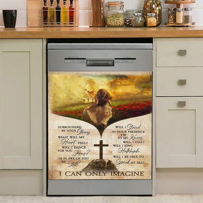 I Can Only Imagine Beautiful Girl Jesus Hand Dishwasher Cover, Christian Dishwasher Stickers, Bible Verse Kitchen Decor
