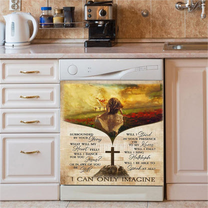 I Can Only Imagine Beautiful Girl Jesus Hand Dishwasher Cover, Christian Dishwasher Stickers, Bible Verse Kitchen Decor