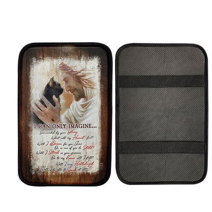 I Can Only Imagine Black Cat Jesus Car Armrest Pad - Take My Hand Car Center Console Cover, Christ Car Armrest Accessories