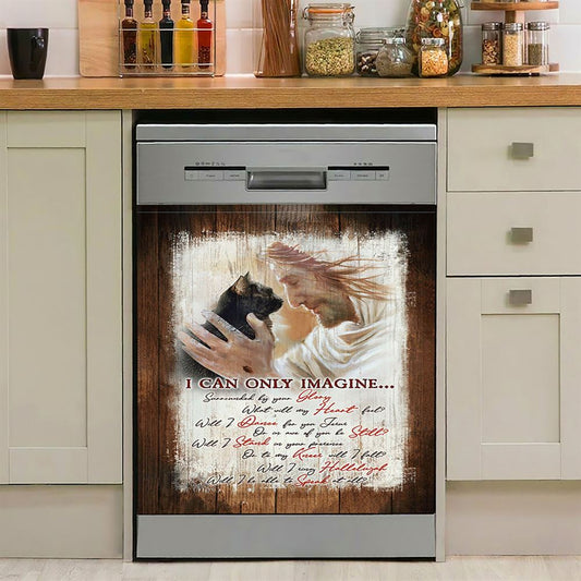 I Can Only Imagine Black Cat Jesus Dishwasher Cover, Take My Hand Dishwasher Stickers, Bible Verse Kitchen Decor