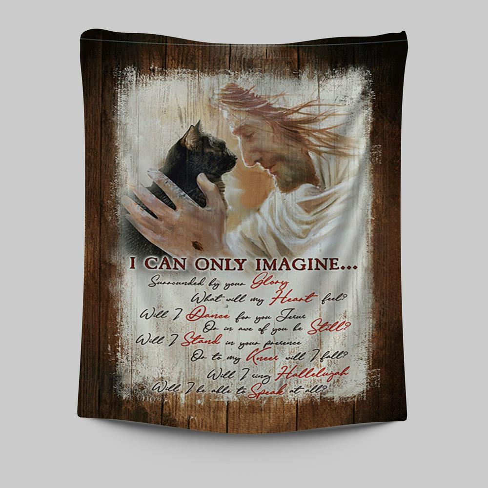 I Can Only Imagine Black Cat Jesus Tapestry - Take My Hand Tapestry Wall Art - Bible Verse Tapestry Art -  Christian Indoor Wall Tapestries