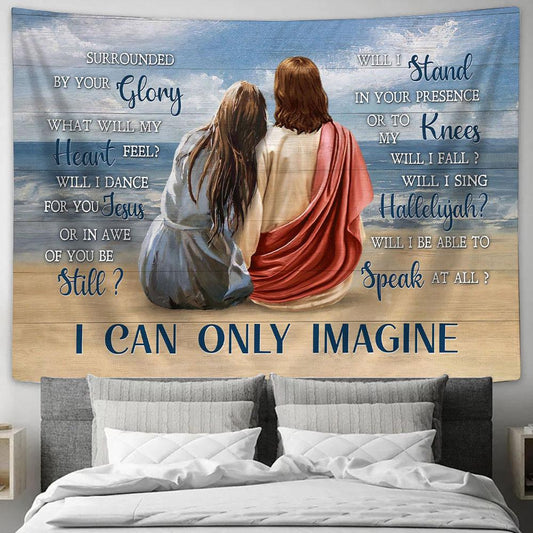 I Can Only Imagine Blue Beach Girl Wall Art Tapestry - Christian Wall Art - Religious Art