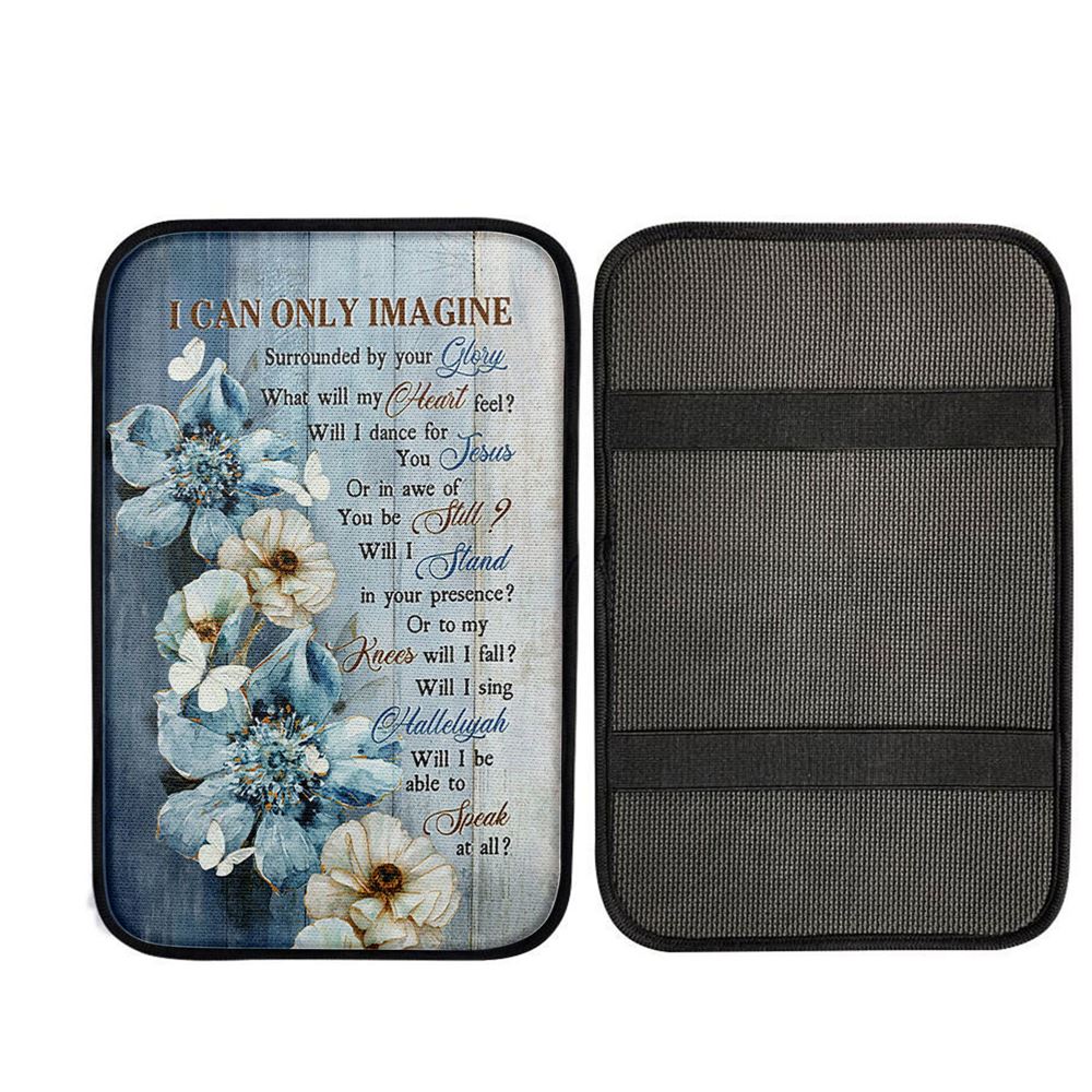 I Can Only Imagine Blue Flower White Butterfly Car Center Console Cover, Christ Car Armrest Accessories