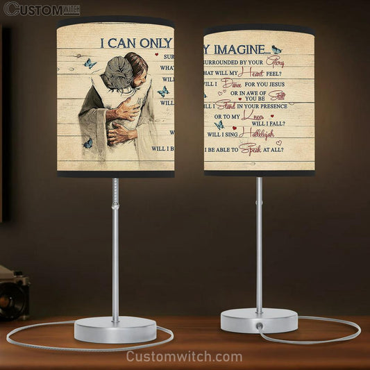 I Can Only Imagine Table Lamb - Jesus The World In His Arm Blue Butterfly Large Table Lamb Art - Christian Bedroom Decor - Religious Wall Decor