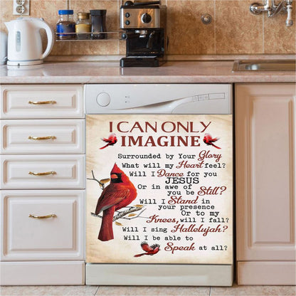 I Can Only Imagine Cardinal On The Cross Dishwasher Cover, Christian Dishwasher Stickers, Religious Kitchen Decor