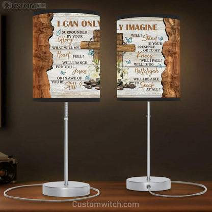 I Can Only Imagine Cross Lilies Butterflies Table Lamb Gift - Bible Verse Table Lamb - Religious Bedroom Decor