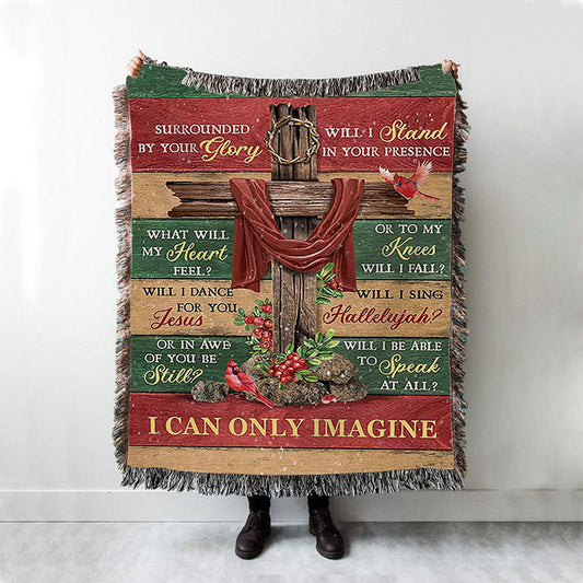 I Can Only Imagine Cross Pretty Cardinal Woven Throw Blanket - Bible Verse Woven Blanket Art - Inspirational Art - Christian Home Decor