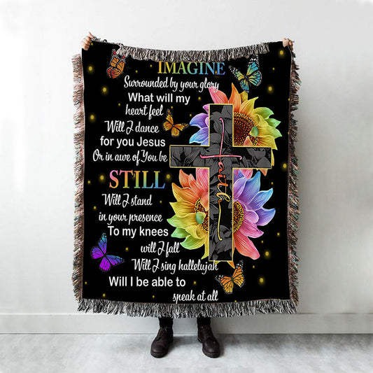 I Can Only Imagine Cross Sunflower Woven Throw Blanket - Christian Throw Blanket Decor - Religious Woven Blanket Prints