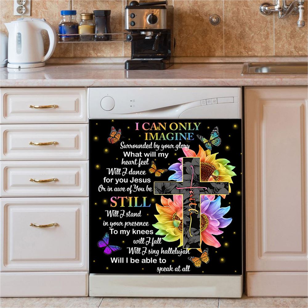 I Can Only Imagine Daisy Flower Hummingbird Dishwasher Cover, Bible Verse Dishwasher Stickers, Christian Inspirational Kitchen Decor