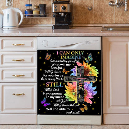 I Can Only Imagine Daisy Flower Hummingbird Dishwasher Cover, Bible Verse Dishwasher Stickers, Christian Inspirational Kitchen Decor
