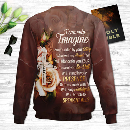 I Can Only Imagine Faith Cross And Roses Ugly Christmas Sweater - Christian Unisex Sweater - Religious Christmas Gift