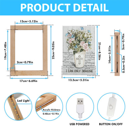I Can Only Imagine Flower Cross Butterfly Frame Lamp Art - Christian Art Decor - Religious Gifts Night Light