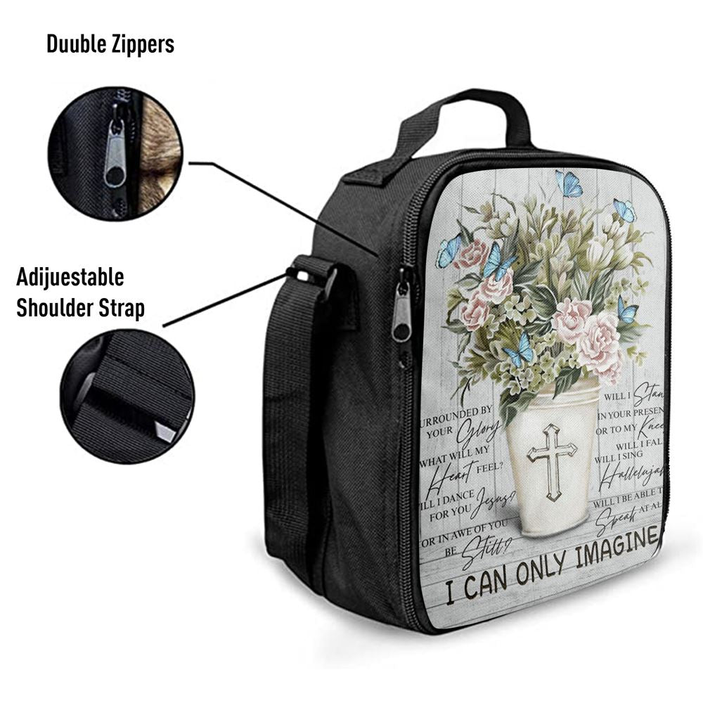 I Can Only Imagine Flower Cross Butterfly Lunch Bag, Christian Lunch Bag, Religious Lunch Box For School, Picnic