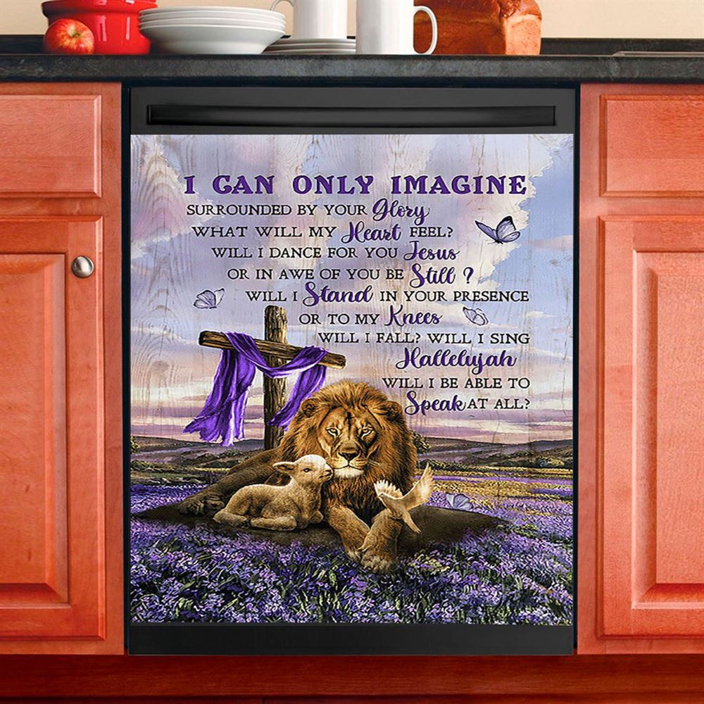I Can Only Imagine Lavender Field Wooden Cross Dishwasher Cover, Christian Dishwasher Stickers, Religious Kitchen Decor