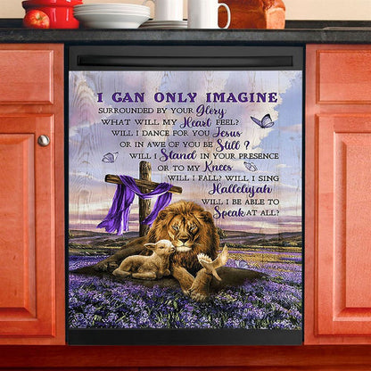 I Can Only Imagine Lavender Field Wooden Cross Dishwasher Cover, Christian Dishwasher Stickers, Religious Kitchen Decor