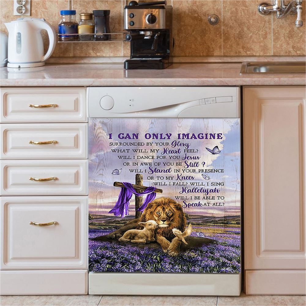 I Can Only Imagine Lavender Field Wooden Cross Dishwasher Cover, Christian Dishwasher Stickers, Religious Kitchen Decor