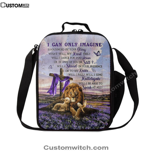 I Can Only Imagine Lavender Field Wooden Cross Lunch Bag, Christian Lunch Bag, Religious Lunch Box For School, Picnic