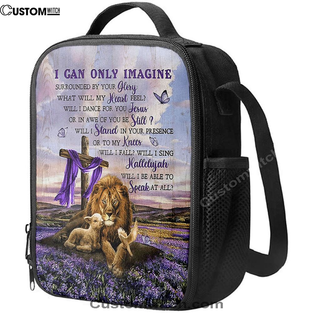 I Can Only Imagine Lavender Field Wooden Cross Lunch Bag, Christian Lunch Bag, Religious Lunch Box For School, Picnic