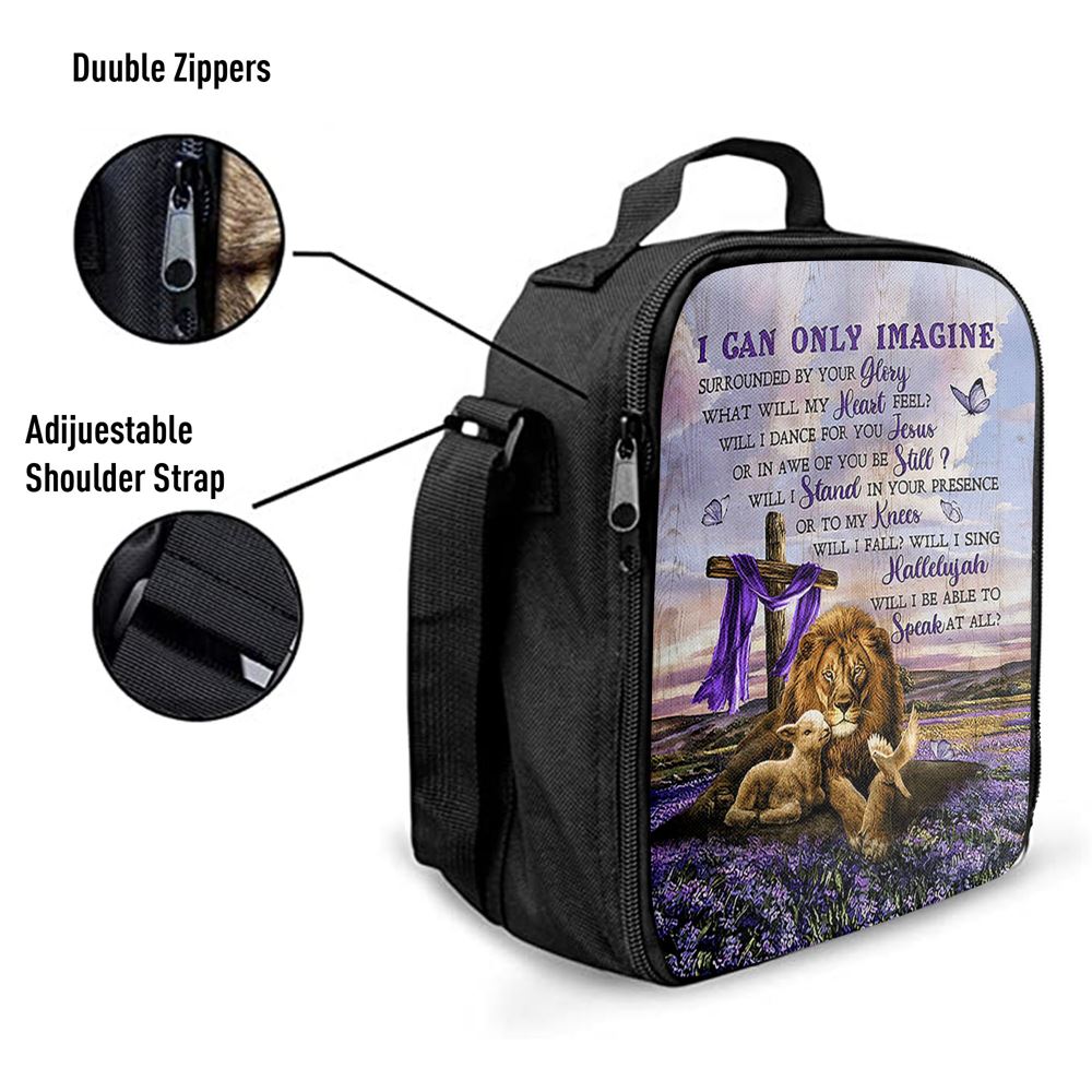 I Can Only Imagine Lavender Field Wooden Cross Lunch Bag, Christian Lunch Bag, Religious Lunch Box For School, Picnic