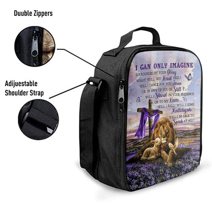 I Can Only Imagine Lavender Field Wooden Cross Lunch Bag, Christian Lunch Bag, Religious Lunch Box For School, Picnic