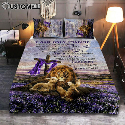 I Can Only Imagine Lavender Field Wooden Cross Quilt Bedding Set - Christian Bedroom - Religious Home Decor