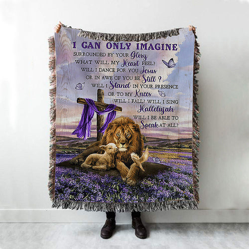 I Can Only Imagine Lavender Field Wooden Cross Woven Blanket - Christian Throw Blanket - Religious Home Decor