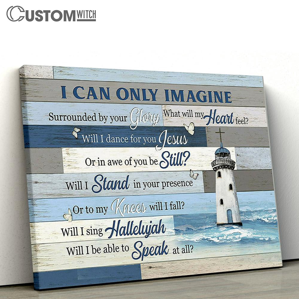 I Can Only Imagine Lighthouse Blue Ocean White Butterfly Large Canvas Art - Christian Wall Decor - Religious Wall Decor