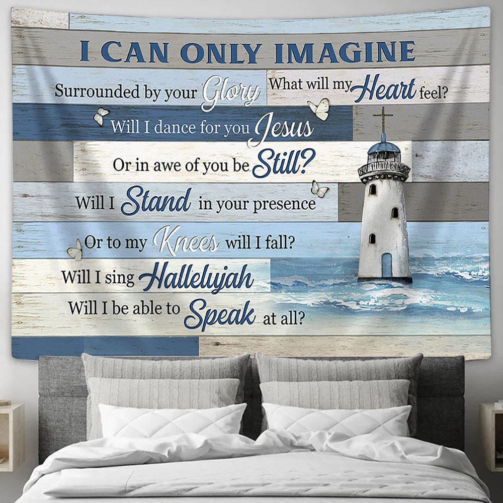 I Can Only Imagine Lighthouse Blue Ocean White Butterfly Large Tapestry Art - Christian Wall Decor - Religious Wall Decor