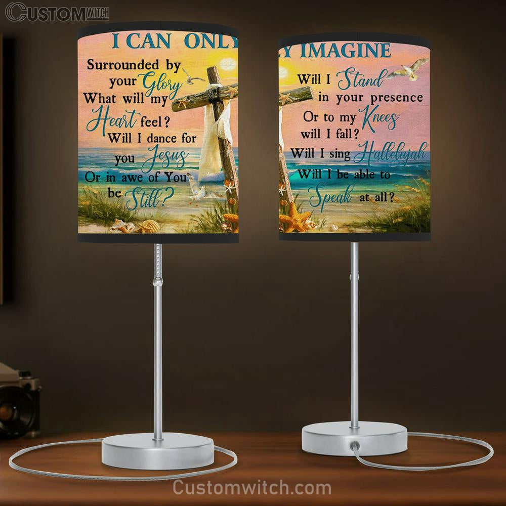 I Can Only Imagine Surrounded By Your Glory Cross Beach Large Table Lamb Art - Christian Lamb Gift Home Decor - Religious Table Lamb Prints