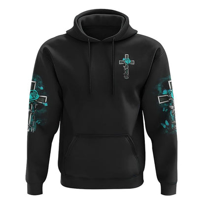 I Can Only Imagine Teal Rose Cross All Over Print 3D Hoodie, Christian Hoodie, Christian Sweatshirt, Bible Verse Shirt