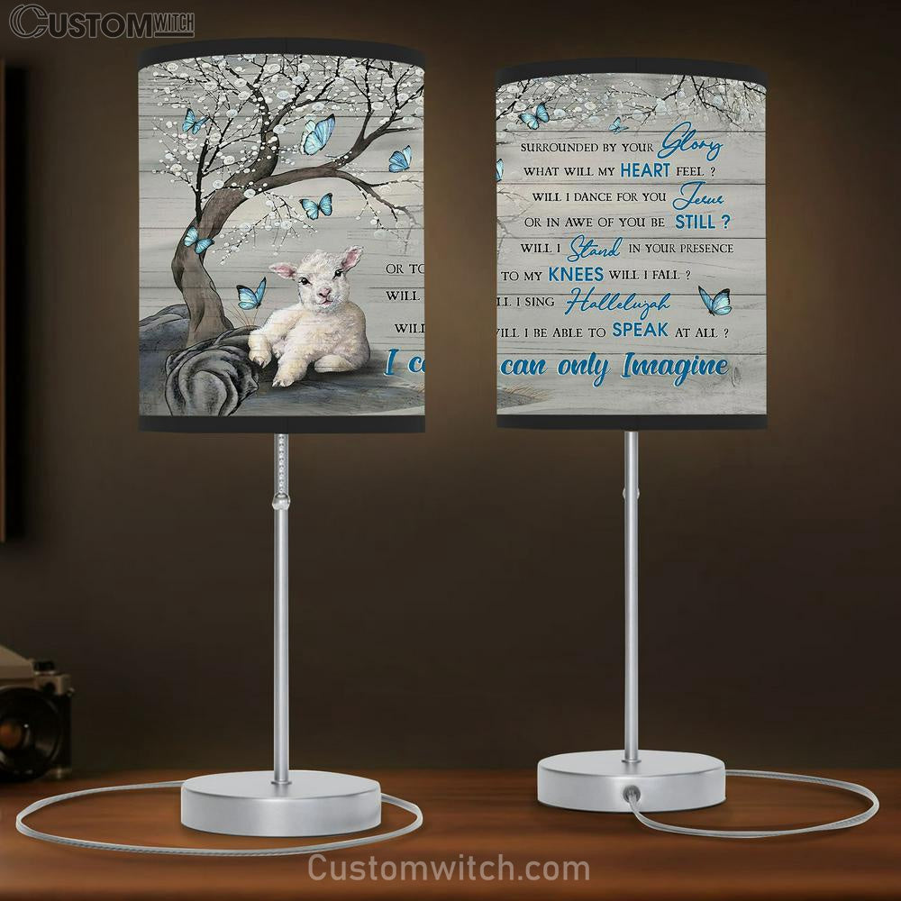 I Can Only Imagine The Little Lamb Blue Butterflies Table Lamb Prints - Religious Table Lamb Art - Christian Home Decor