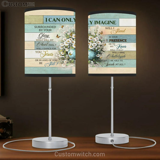 I Can Only Imagine White Daisy Butterfly Flower Vase Table Lamb Prints - Religious Table Lamb Art - Christian Home Decor