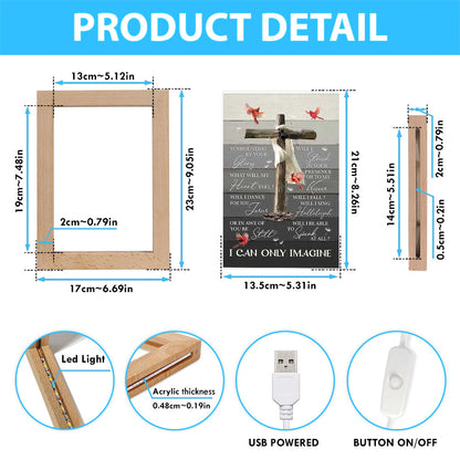 I Can Only Imagine Wooden Cross Cardinal Frame Lamp Art - Bible Verse Art - Christian Inspirational Decor